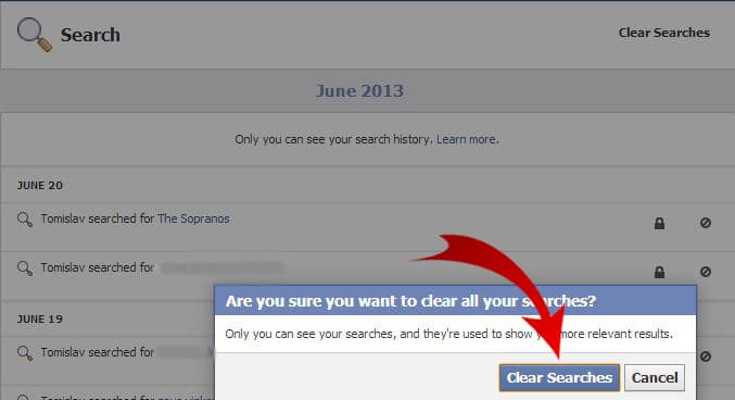 Facebook - Clear Searches