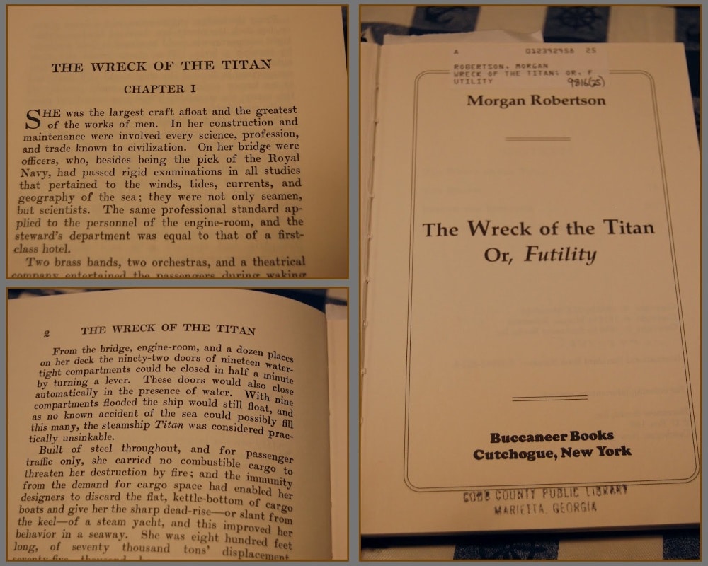 Četrnaest godina prije nesreće Morgan Robertson napisao je knjigu o prekooceanskom brodu 'Titan', koji tone nakon sudara s ledenim brijegom. Roman sadrži velik broj podudarnosti sa stvarnom nesrećom (Credit: avagabonde.blogspot.com)