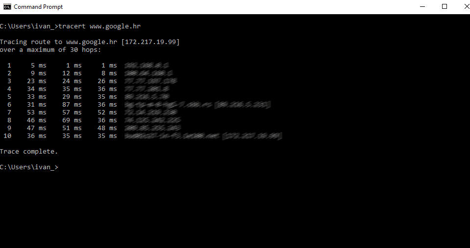 provjera brzine tracert google.hr