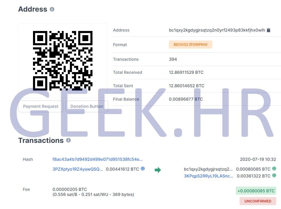 Provjera transakcija na BTC adresi