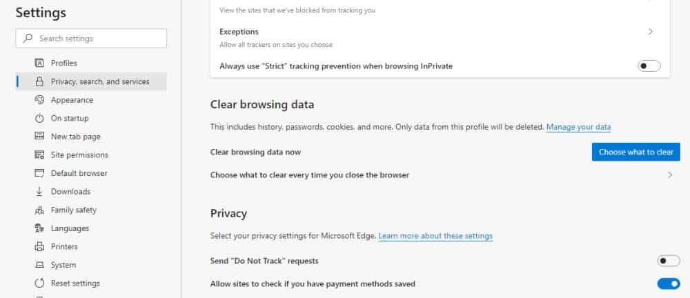 Microsoft Edge brisanje povijesti