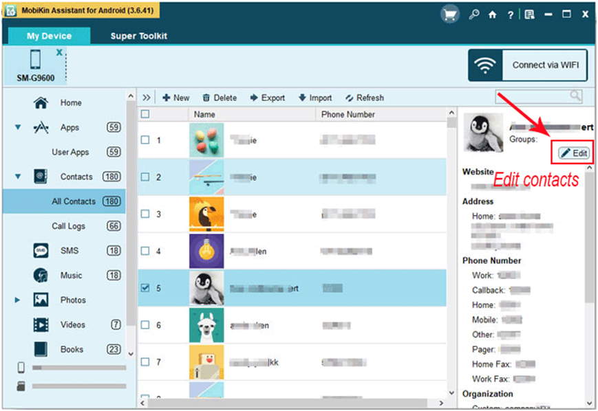 MobiKin uredi kontakte
